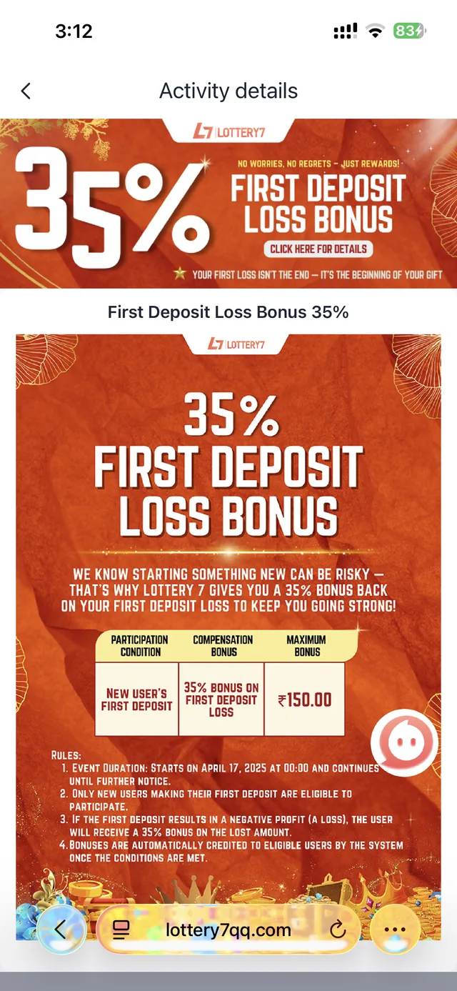 Lottery 7 35 percent first deposit loss bonus promotion details